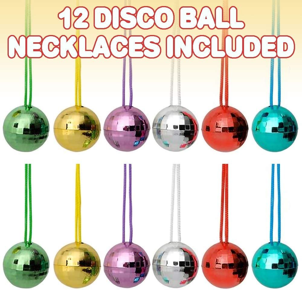 Assorted Colors Disco Ball Necklaces, Pack of 12, Disco Theme 70s